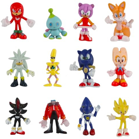 Xingsky Mini Figuren Set, Sonic Figuren Tortendeko 12 Stück Sonic Torte Topper, Geburtstagsdeko Torte für Kinder Mädchen Geburtstags Kuchen Dekoration Babyparty Modell Spielzeug Cupcake Toppers (B)