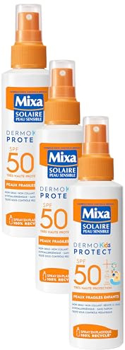 Mixa Solaire Peau Sensible - Spray Solaire Très Haute Protection SPF50+ UVA, UVA longs, UVB - Peaux Fragiles Enfants - Résistant à l'Eau - Anti-sable - Hypoallergénique, Sans Parfum - 150ml