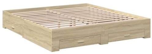 vidaXL Sängram med lådor sonoma-ek 200x200 cm konstruerat trä, säng, förvaringssäng, dubbelsängram, dubbelsäng, sovrumsmöbler, sängbotten
