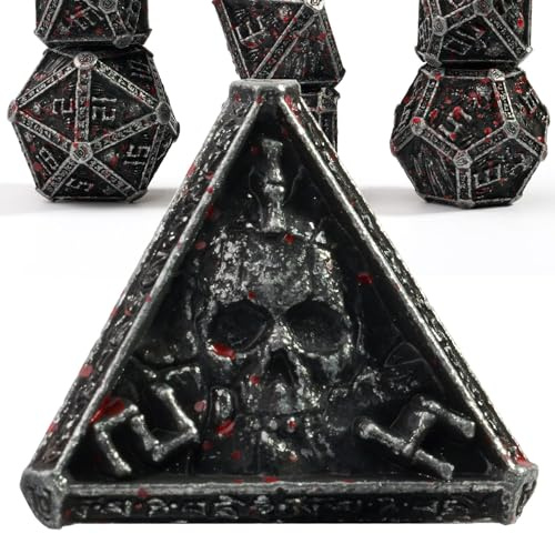 willmove Mystery Skull Metall DND Würfel Set für Dungeons and Dragons, Cthulhu DCC Einzigartige Magie RPG Rollenspiel Zubehör Geschenke (Blutflecken)