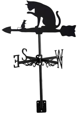 F Fityle Wetterfahne aus Metall mit schwarzer Katze als Geschenk, Wetterhahn-Kätzchen-Ornament, Windrichtungsanzeiger für Bauernhof, Hof, Rasenzaun