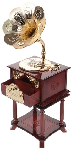Cabilock Vintage Grammophon Musikbox Dekoration Retro Phonograph Tischornament Handgefertigte Spieldose Für Zuhause Schreibtisch Deko Braunes Design Mit Sockel