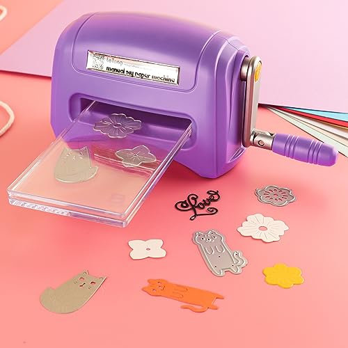 Mini fustellatrice manuale e goffratrice per scrapbooking, creazione di biglietti e lavoretti artigianali, piastra di apertura da 7,6 x 15,9 cm, 4 piatti da taglio trasparenti e macchina portatile
