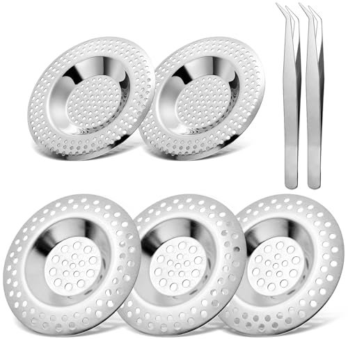Sinofort 5 Stück Abflusssieb Edelstahl,2 Modelle Sieb für Spülbecken,Löcher Waschbecken Sieb, Haarsieb Dusche, Abflusssieb Küche,Abflusssieb Dusche,Küche,Außendurchmesser 7.5 cm and 7.1cm