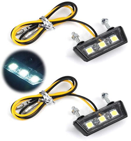 SMCEHEYA Universal LED Motorcycle Number Plate Light 2Pcs | 12V License Plate Rear Light With 3 Super Bright LEDs | Waterproof for All Models of Motorcycles and Quads (White)