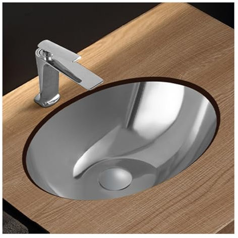 JETXYHUB Ovales Waschbecken Aus Goldenem Edelstahl, Unterbauwaschbecken Fürs Badezimmer, Einzelbecken, Mit Ablaufstopfen, Geeignet Für Balkon, Badezimmer, Bar, Galvanische Beschichtung(Silver,B)