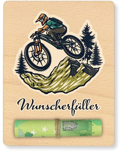 ZUKLA Verpackung Geldgeschenk Fahrrad MTB - 13 x 10 cm - Fahrrad Geschenk - Handmade Geldgeschenk Verpackung Holz - Geschenkgutschein Geburtstag für Radfahrer