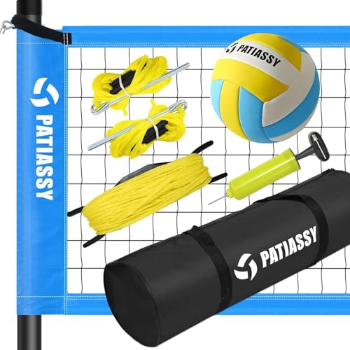 Patiassy 9.75M*0.9M Filet de Volleyball Professionnel en Plein air, Jardin avec poteaux en Acier à Hauteur réglable, Filet en Nylon Solide, Ballon de Volleyball en PU et Sac de Transport
