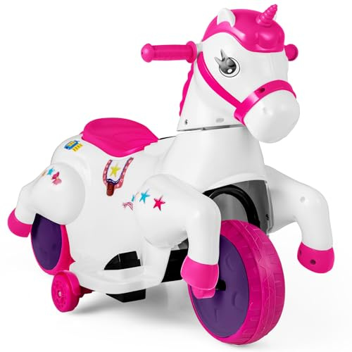 DREAMADE Kinder Elektroauto mit 2 Stützrädern, 3 km/h, Elektrisches Kinder Aufsitzauto mit Musik, Plüsch-Aufsitzspielzeug Kinderfahrzeug, Elektro Kinderauto für Kinder ab 3 Jahren (Rosarot)