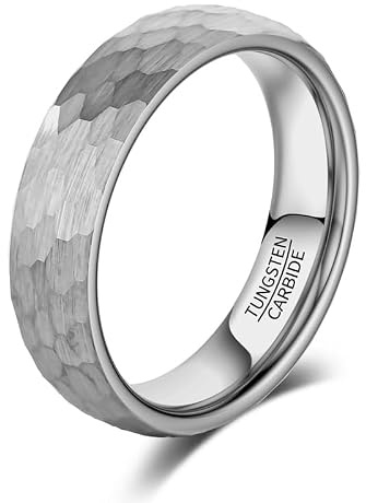 083BASE Wolframkarbid Ring – 4mm/6mm/8mm Breite, Hammerschlag-Design, Stahl- oder Schwarzfarbe, Unisex Partnerring oder Verlobungsring