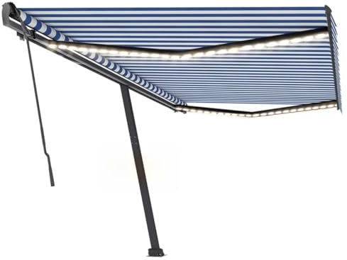 Home & Garden – Manuelle Markise mit LED versenkbar, 500 x 350 cm, Blau und Weiß