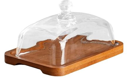 FytStycale Cake Stand with Wooden Base And Glass Cover for Pastries And Cheese, dark wood color