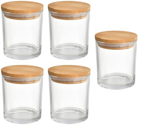 KONTONTY 5sätze Glas Kerzenbecher Mit Deckel Leere Kerzengläser Aus Glas Und Bambus Für Aromatherapiekerzenherstellung Vorratsbehälter Für Cremes Salben Salz Balsam Proben Tee Perlen