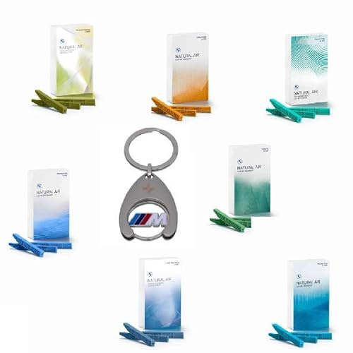 BMW Innenraumduft Geschenkset 7x Original Duftsorten: Clear Mountain Freshness, Clear Skyline, Tropical Forest, Endless Desert, Forest Air, Mountain View & Relaxing Ocean + Einkaufschip