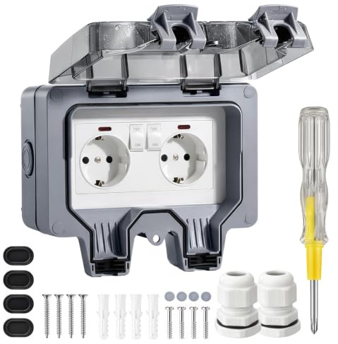 Aussensteckdose Wasserdicht IP66 Outdoor Steckdose mit Schalter Kontrollleuchte