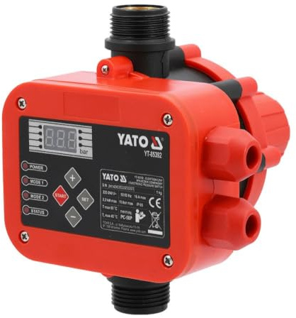 YATO Wasserdruckschalter Pumpensteuerung Druckschalter für Wasserpumpe 2200W Gartenpumpe Tiefbrunnen Hauswasserwerk mit LCD, Trockenlaufschutz