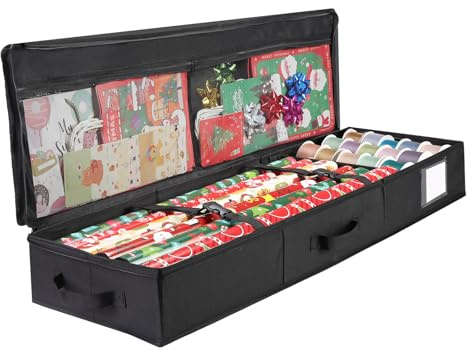 Bloomhüan Geschenkpapier Aufbewahrung - Aufbewahrungstasche für Geschenkpapier Organizer - Wasserdichtes 600D Oxford Gewebe mit Fächern für Rollen & Bänder - 102x30x12cm (Schwarz)