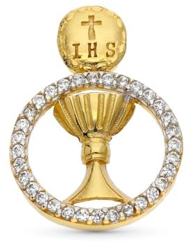 Inmaculada Romero IR Calice Pendentif en or 9 carats pour première communion, 16 mm, avec oxyde de zirconium