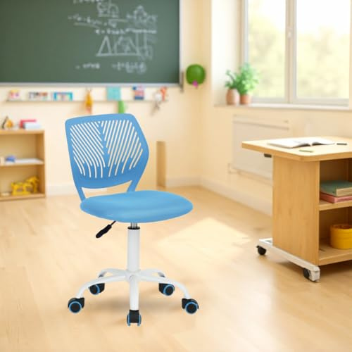 FurnitureR Chaise de Classe Compacte, Siège Ergonomique pour Ecole, Dossier en Maille Respirante, Hauteur Réglable, Chaise de Salle de Dessin pour Enfants, Facile à Déplacer 360°, Bleu