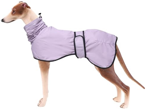 MOREZI Hunderegenmantel mit Stehkragen, Wasser- und Winddicht, mit reflektierenden Streifen und Verstellbarer magischer Schnalle, geeignet für Windhunde und Whippets-Lila-S
