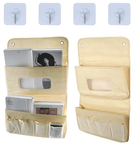 CxutSa 2 Stück Hängeorganizer 2 Fächer Hängeregal Stoff Hänge Organizer Wandorganizer Hängend mit 4 Klebehaken Hängeaufbewahrung für Tür Wand Schlafzimmer Büro Camping (Beige)