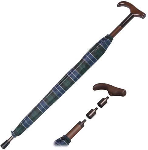 iX-brella Sombrilla ajustable con mango de madera – cuadros azul-verde