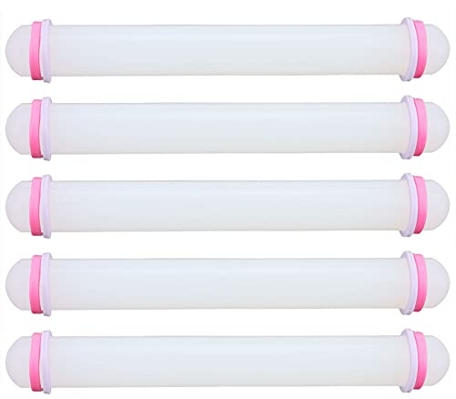 Nikou 5 Pack 9 Inch Rolling Pin, Non-Stick Sugarcraft Fondant Rolling Pin with Guide Rings, Adjustable Plastic Fondant Roller Dough Rollerfor Rolling Fondant, Sugar Paste, Dough, Pie Crust