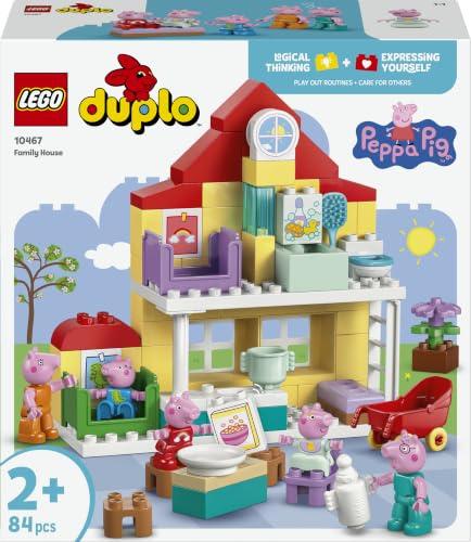 LEGO DUPLO Peppa Wutz Familienhaus - Lernspielzeug zur Förderung der Motorik - Montessori Spielzeug mit 5 Figuren & Puppenhaus Zubehör - Geschenk für Mädchen & Jungen ab 2 Jahren - 10467