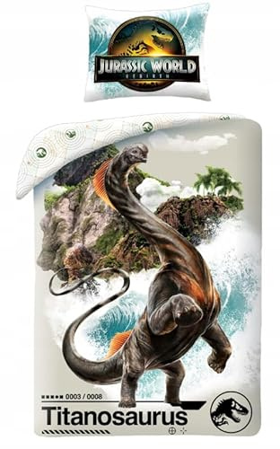 Jurassic World barnsängkläder - påslakan 140 x 200 cm + matchande örngott - 100 % mikrofiberpolyester - Titanosaurus-design