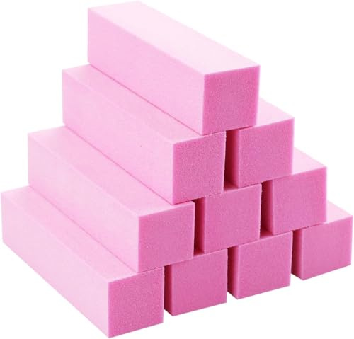 Lot de 10 blocs de ponçage pour ongles, Blocs Polissoirs à Ongles, Bloc nail art Manucure 4 Faces - Pour un usage personnel - Manucure professionnelle (rose)