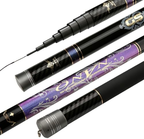 Gumatea Canna da Pesca telescopica in Carbonio 8m-16m Ultra Resistente Ultraleggera Canna da Pesca da Viaggio Canna da Pesca Lago canne da Pesca alla Carpa Adatto a fiumi Laghi torrenti(12m)
