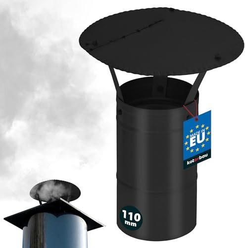 KOTARBAU® Sombrerete Chimenea - Acero Galvanizado y Pintado en Polvo - ø 110 mm - Negro - Sombrero Chimenea - Caperuza Salida Humos - Resistente a la Corrosión - Fácil Instalación