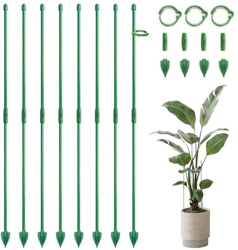 Lot de 16 tuteurs de 30 cm avec clips réglables pour plantes grimpantes Monstera, orchidées, tomates, roses, vertes