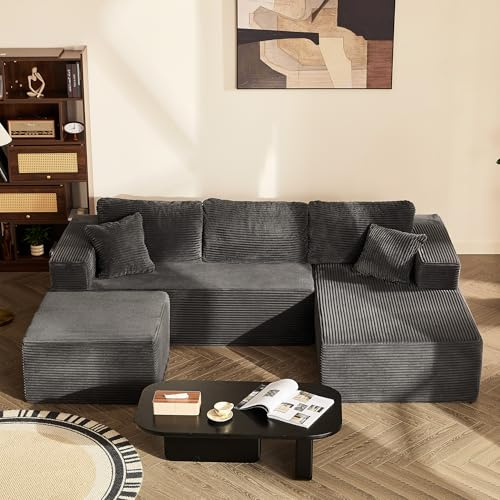 Litbird U-förmiges modulares Ecksofa 272 cm mit Schlaffunktion, rahmenloses Oversize Schlafsofa mit Chaiselongue Links, extra Tiefe Sitzfläche, montagefrei – für Wohnzimmer & Schlafzimmer,Grau