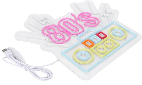 AUNMAS 80s Neon Sign, Cassette Player LED Wall Decor with Colors and Acrylic Backing, with Metal Chain and Pre Drilled Holes, for Bedroom Game Room Party Club
