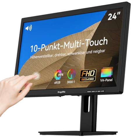 Écran tactile 24 FHD 1920 × 1080P VA, rapport de contraste 3000:1, 99 % sRGB, hauteur/rotation/inclinaison réglable, écran tactile PC 75 Hz avec haut-parleur, HDMI, VGA, type B, VESA