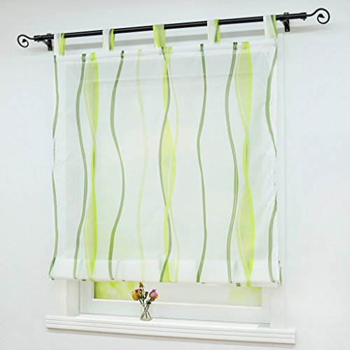 Joyswahl Raffrollo Voile Raffgardine mit Wellen Muster Emily Rollos Schlaufen Transparenter Vorhang BxH 80x140cm Grün 1er Pack
