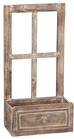 Posiwio kleines Deko-Fenster Fensterrahmen mit offenem Fach in Schubkasten-Optik im Landhausstil braun Shabby