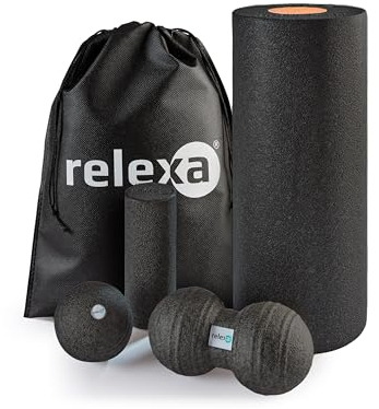 Relexa Faszienrolle Set - 5-Teilig - Twinball - Rolle Groß und Klein - Faszienball - Zur Massage Bei Rückenschmerzen - Premium Material - Schwarz