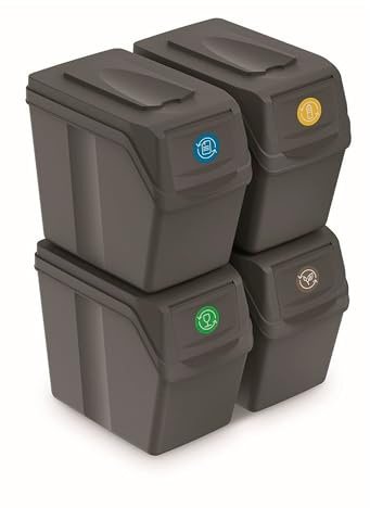 Set de 4 Cubos de Basura KEDEN SORTIBOX para Reciclado, Gris, Volumen 4x20L