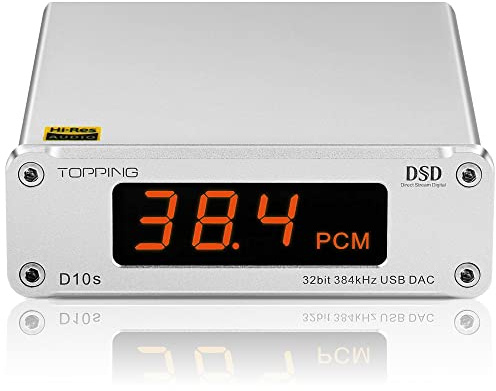 Topping D10s Mini-USB-DAC ES9038Q2M XMOS XU208 PCM 384 kHz & DSD256 nativ | RCA/Opt/Koax-Ausgang, THD+N 0,0002%, Dynamikbereich 120dB, maßgeschneiderten Windows-ASIO-Treibern, für die Heim-Audioanlage