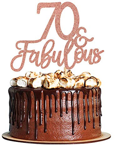 3 Pack 70 & Fabulous Birthday Cake Toppers Gold Glitter 70 Fabulous Cake Decorations for 70th Birthday 70th Anniversary Party Celebration Decorations Supllies