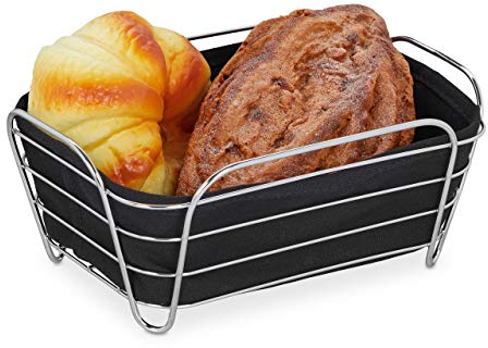 Relaxdays Cesta Pan con Forro de Tela, Rectangular, Cesta de Desayuno para Pan, Canasta de pan 10 x 23,5 x 17 cm, Negro