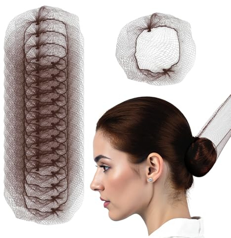 Hair Net 100 Pcs, Smilco 22 Inches Elasticity Invisible Elastic Mesh Wig Nets for Hair Bun Making Ballet Dancer Kitchen Food Serive (Brown)