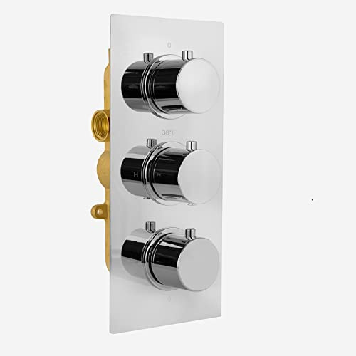 3 Dial 2 Outlet Concealed Thermostatic Shower - Round- Refined Valve