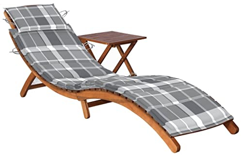 vidaXL Akazienholz Massiv Sonnenliege mit Tisch Auflage Klappliege Gartenliege Saunaliege Liege Freizeitliege Gartenmöbel Holzliege Relaxliege Strandliege