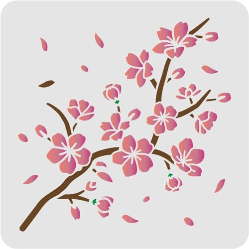 FINGERINSPIRE Kirschblüten-Schablonenvorlage 30x30cm Kunststoff Kirschblütenzweig Zeichnung Malschablonen Quadratische Wiederverwendbare Schablonen Für Mal- Und DIY-Projekte