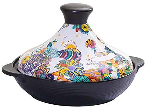 KELUNIS Fait Main Et Peint À La Main Pot À Tajine avec Couvercle en Céramique Marmite en Fonte Émaillée De Cuisson, Va Au Four Et Au Lave-Vaisselle,1.6L