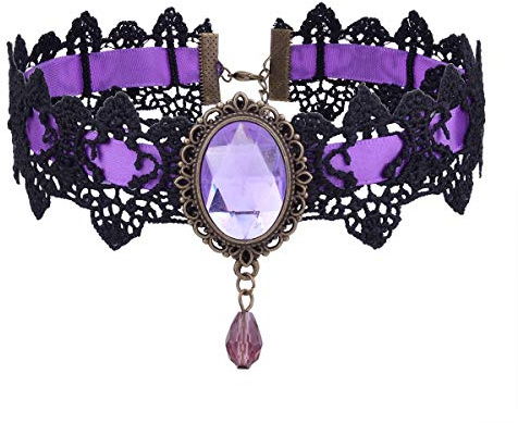 Yifnny Dentelle Ras Du Cou, Vintage Noir Dentelle Ras Du Cou Collier Lolita Ras Du Cou Gothique Vampire Ras Du Cou pour La Fête Halloween Costume Bijoux Collier Ras Du Cou pour Femmes (Violet)
