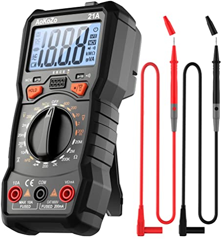 AoKoZo Tester Digitale, Multimetro Digitale Portatile,Tester Elettricista,2000 Conteggi,Misura Tensione DC/AC, Corrente DC, Resistenza,Continuità del Circuito, NCV,TRMS